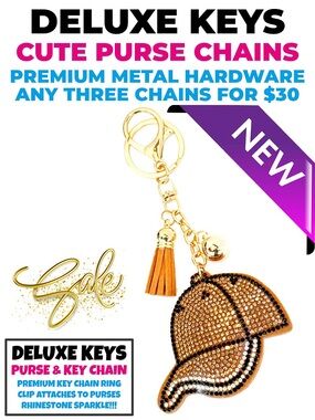 DeLuxe Keys Rhinestone Keychain/Purse Chain-Beige Ball Cap